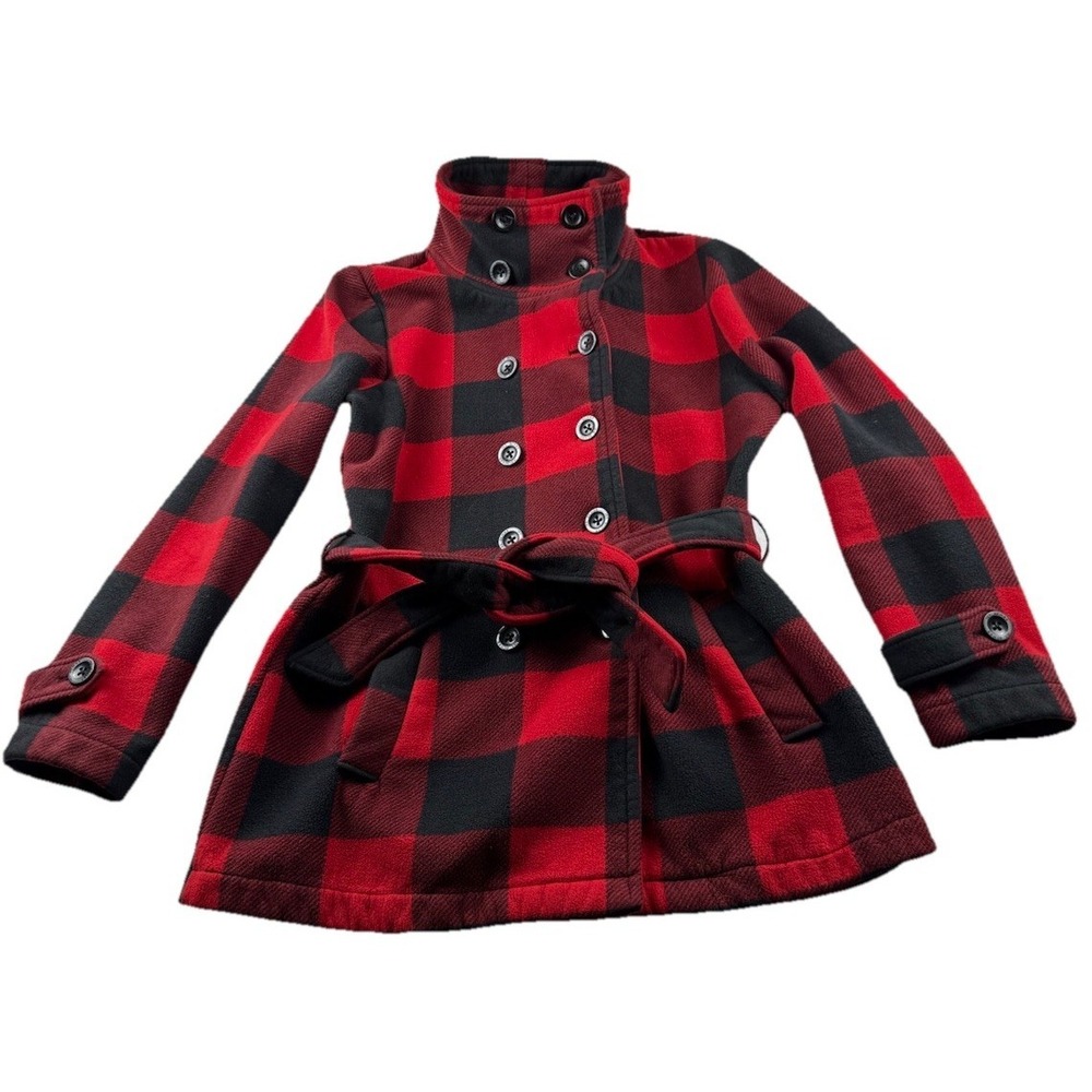 Ike Behar Jacket Womens L Red Black Buffalo Plaid Belted Peacoat Fleece